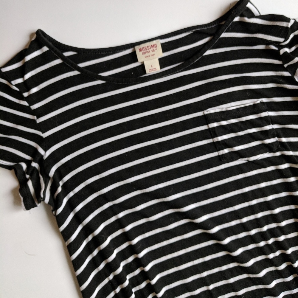 Casual Tee-Shirt Dress, Black and White Striped